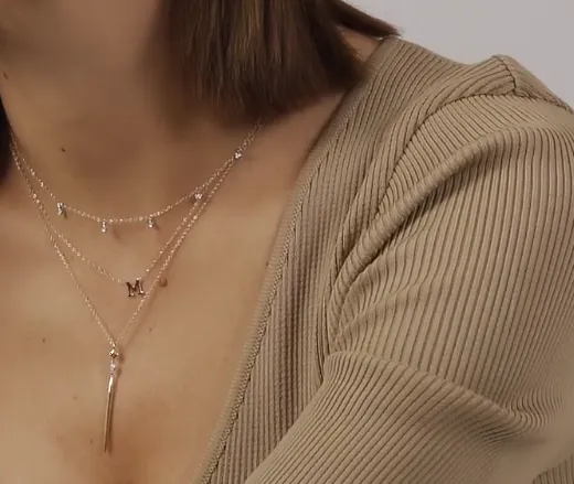 14K Yellow-White Gold Diamond Stations Droplet Necklace