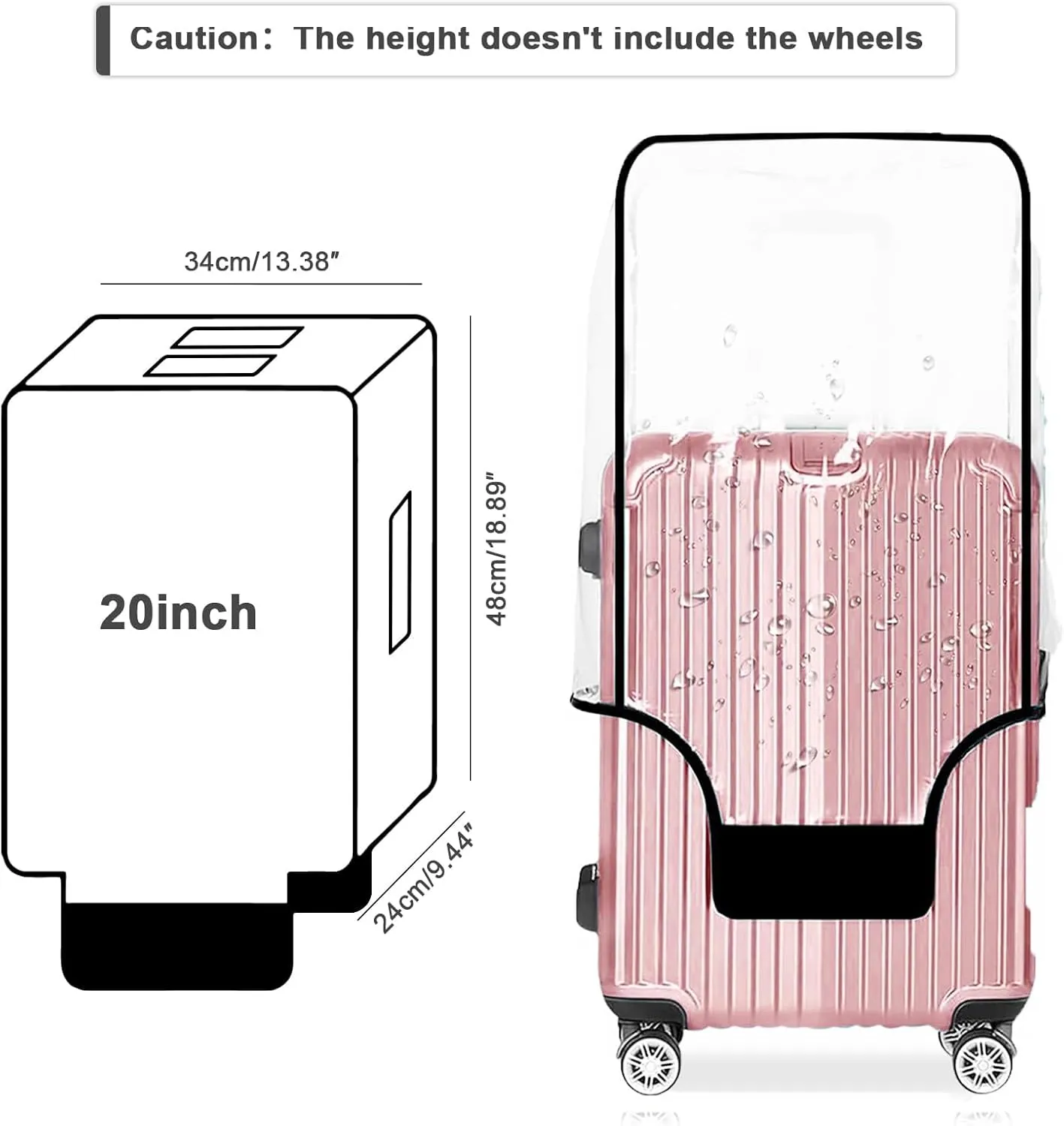 20 Inch Clear PVC Luggage Cover, 0.2mm Thick Lightweight Waterproof, Dustproof, Anti-Scratch Suitcase Cover, Luggage Covers for Suitcase TSA Approved, Fits 19"-20" Wheeled Luggage