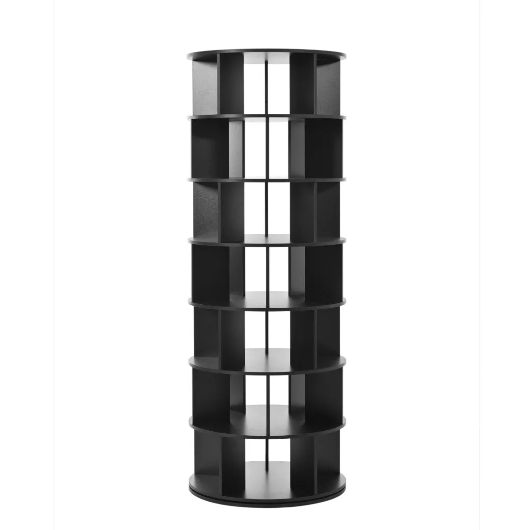 23.6'' Rotating Shoe Rack Tower, 7-Tier Spinning Shelf, 5 Grids Per Layer, 360° Revolving Carousel Organizer, Black
