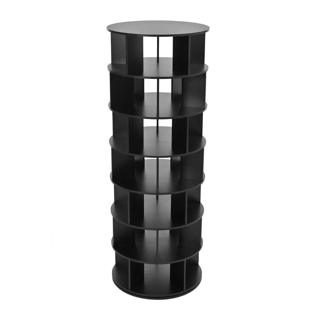 23.6'' Rotating Shoe Rack Tower, 7-Tier Spinning Shelf, 5 Grids Per Layer, 360° Revolving Carousel Organizer, Black