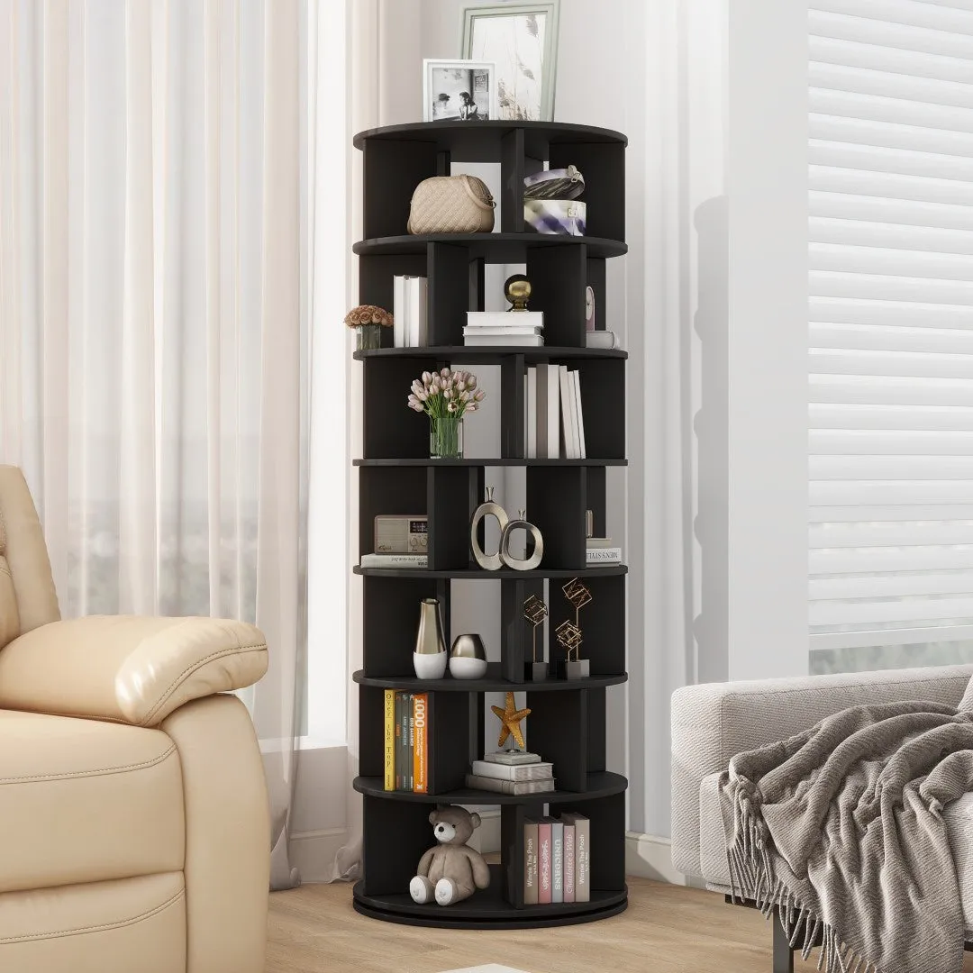 23.6'' Rotating Shoe Rack Tower, 7-Tier Spinning Shelf, 5 Grids Per Layer, 360° Revolving Carousel Organizer, Black