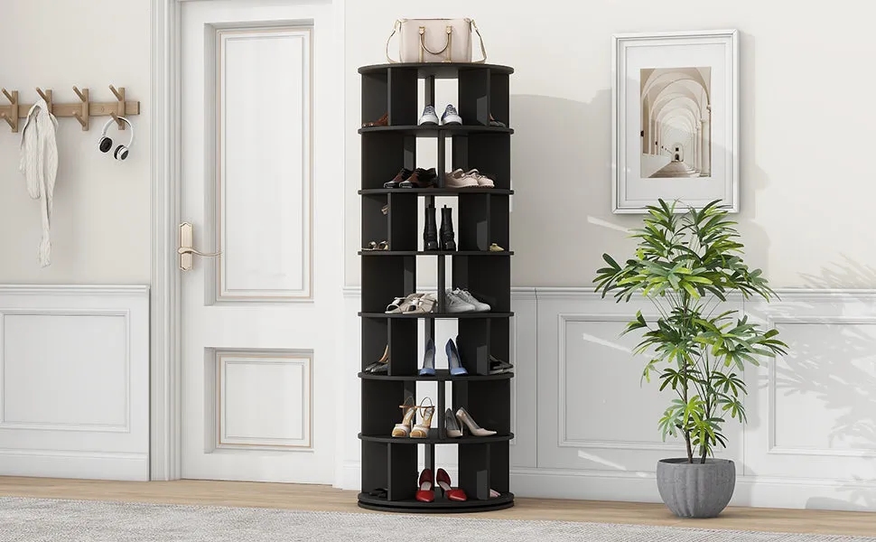 23.6'' Rotating Shoe Rack Tower, 7-Tier Spinning Shelf, 5 Grids Per Layer, 360° Revolving Carousel Organizer, Black