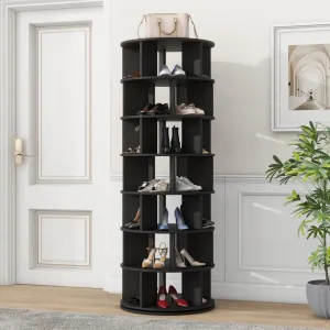 23.6'' Rotating Shoe Rack Tower, 7-Tier Spinning Shelf, 5 Grids Per Layer, 360° Revolving Carousel Organizer, Black