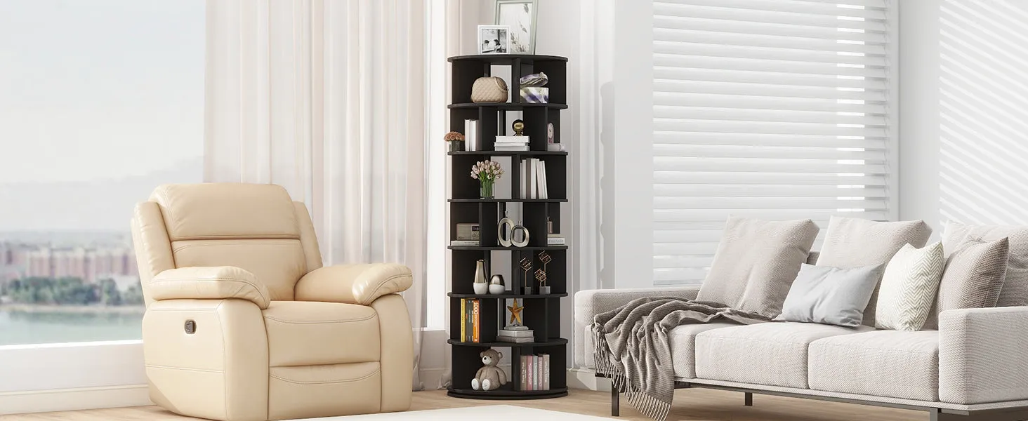 23.6'' Rotating Shoe Rack Tower, 7-Tier Spinning Shelf, 5 Grids Per Layer, 360° Revolving Carousel Organizer, Black