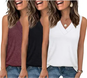 3 Pack Women's V Neck Tank Tops Summer Casual Sleeveless Loose Fit Basic T Shirts 2025 Fashion Beach Vacation Clothes