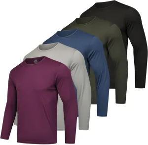 5 Pack Crew Neck T-Shirt Men's Crew T-Shirts Long Sleeve Tees Sports T-Shirt