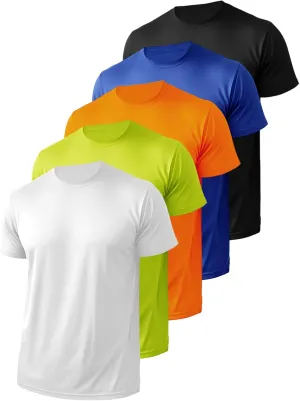 5 Pack Mens Athletic Active Quick Dry Crew Neck T Shirts Running Gym Workout Short Sleeve Tee Tops