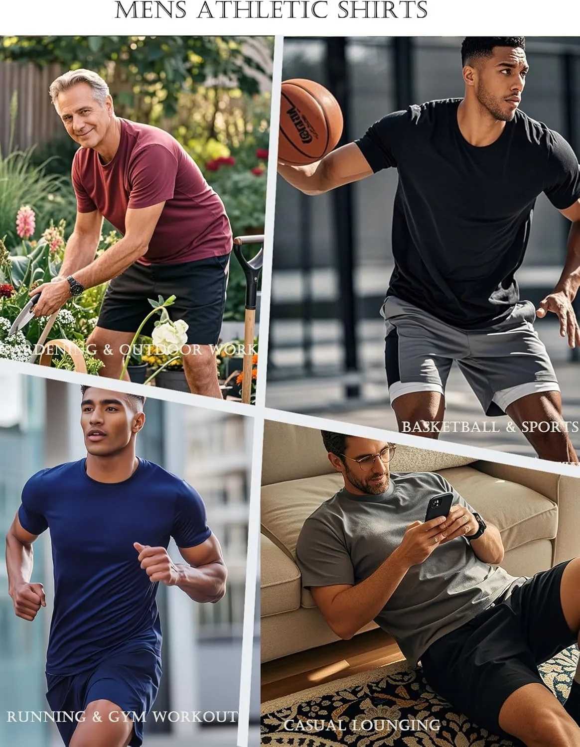 5 Pack Mens Athletic Active Quick Dry Crew Neck T Shirts Running Gym Workout Short Sleeve Tee Tops