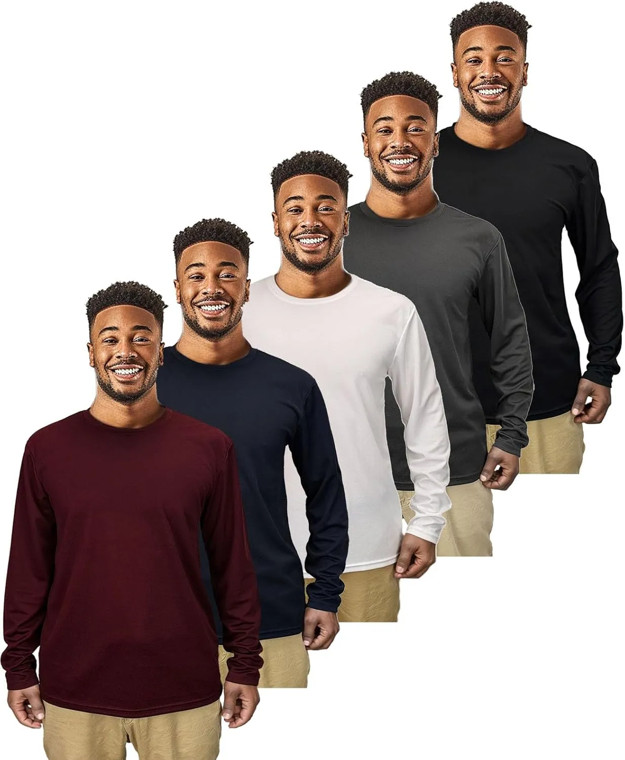 5 Pack Mens Long Sleeve T Shirts Lightweight Sport Casual Tee Running Cycling Fishing UV Protection Quick Dry Tshirts Tops