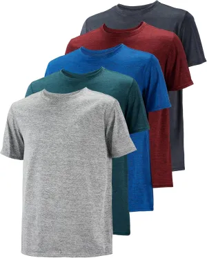 5 Pack Mens Workout T-Shirts Quick Dry Athletic Short Sleeve Crew Neck Running Gym Tee Tops