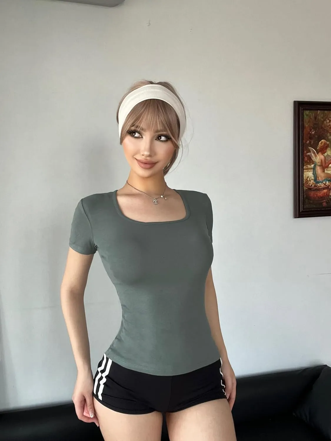5 Pack Short Sleeve for Womens Square Neck T Shirts Fashion Casual Basic Tees Tops Summer Outfits Clothes 2025