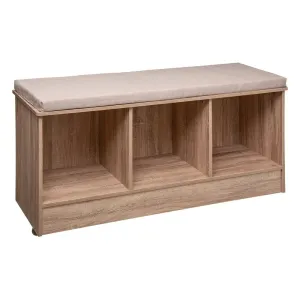 5FIVE Natural Wood Storage Bench with Cushioned Seat | Three Open Compartments