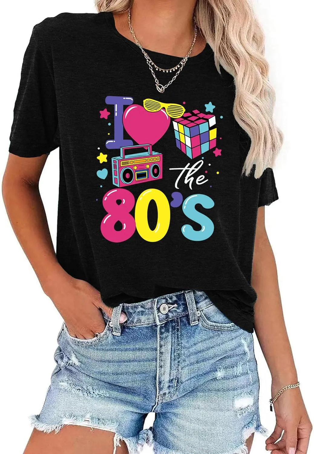 80s Shirts for Women: I Love 80's Music Party Graphic Print T-Shirt Vintage 1980s Neno Disco Blouse Tees