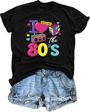 80s Shirts for Women: I Love 80's Music Party Graphic Print T-Shirt Vintage 1980s Neno Disco Blouse Tees