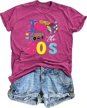 80s Shirts for Women: I Love 80's Music Party Graphic Print T-Shirt Vintage 1980s Neno Disco Blouse Tees