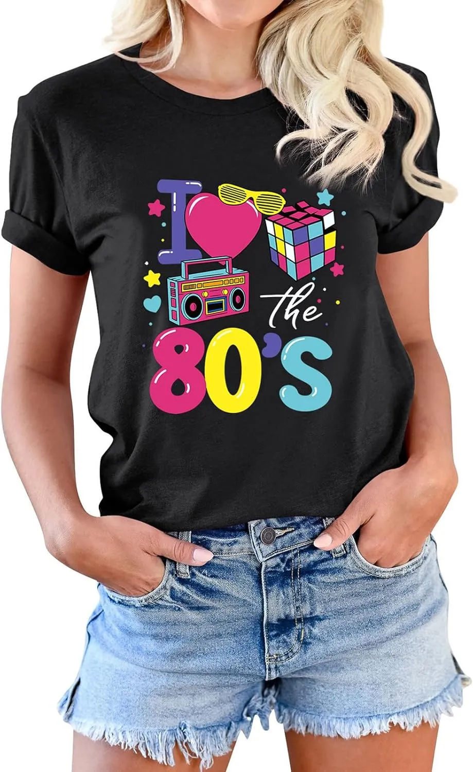 80s Shirts for Women: I Love 80's Music Party Graphic Print T-Shirt Vintage 1980s Neno Disco Blouse Tees