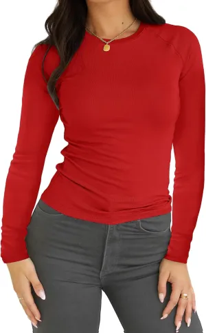 Abardsion 2025 Women Casual Activewear T Shirts Basic Crewneck Raglan Short Sleeve Slim Tight Fit Going Out Tops