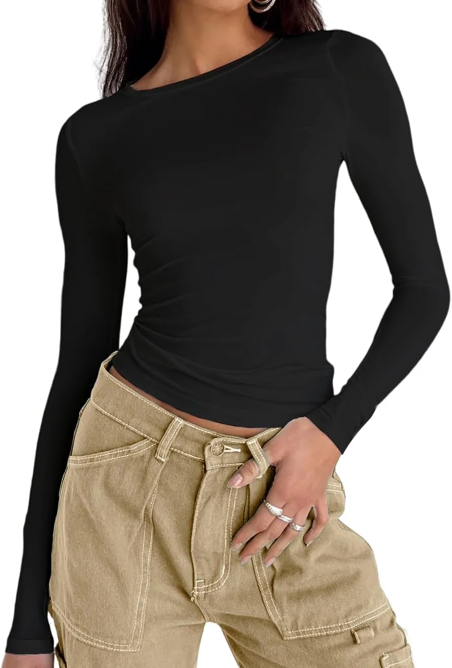 Abardsion Women's Casual Basic Going Out Crop Tops Slim Fit Short Sleeve Crew Neck Tight T Shirts 2025