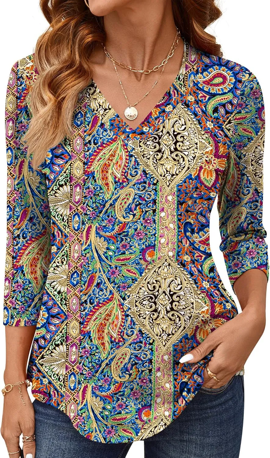 AKEWEI 3/4 Length Sleeve Womens Tops V Neck T Shirts Dressy Casual Basic Summer Tees 2025