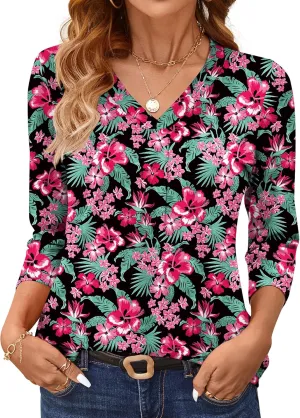 AKEWEI 3/4 Length Sleeve Womens Tops V Neck T Shirts Dressy Casual Basic Summer Tees 2025