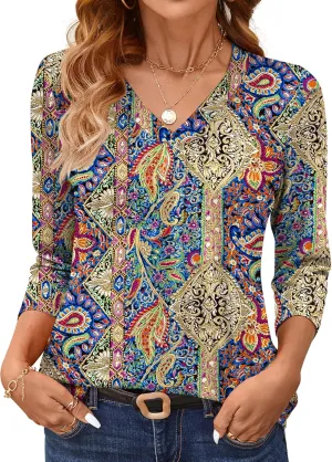 AKEWEI 3/4 Length Sleeve Womens Tops V Neck T Shirts Dressy Casual Basic Summer Tees 2025