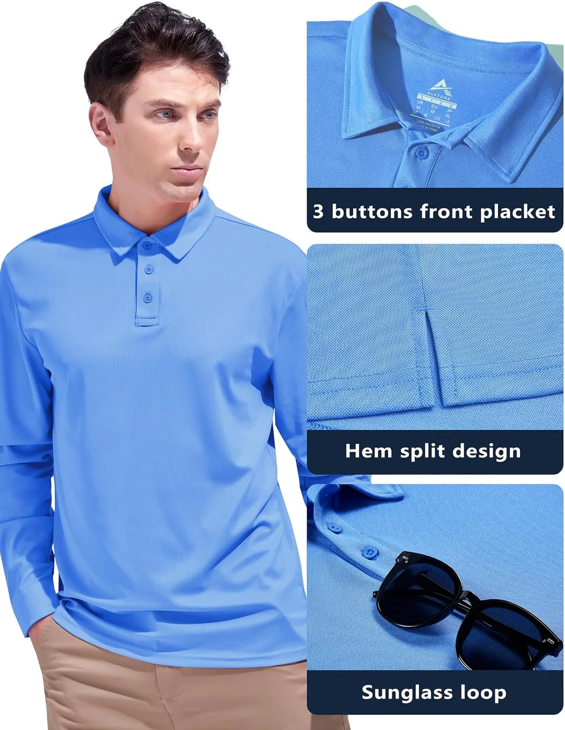 Aleture Men Polo T Shirts Polyester Performance Polos, Short Sleeve Collared Shirt for Business Casual Wear, Regular Fit