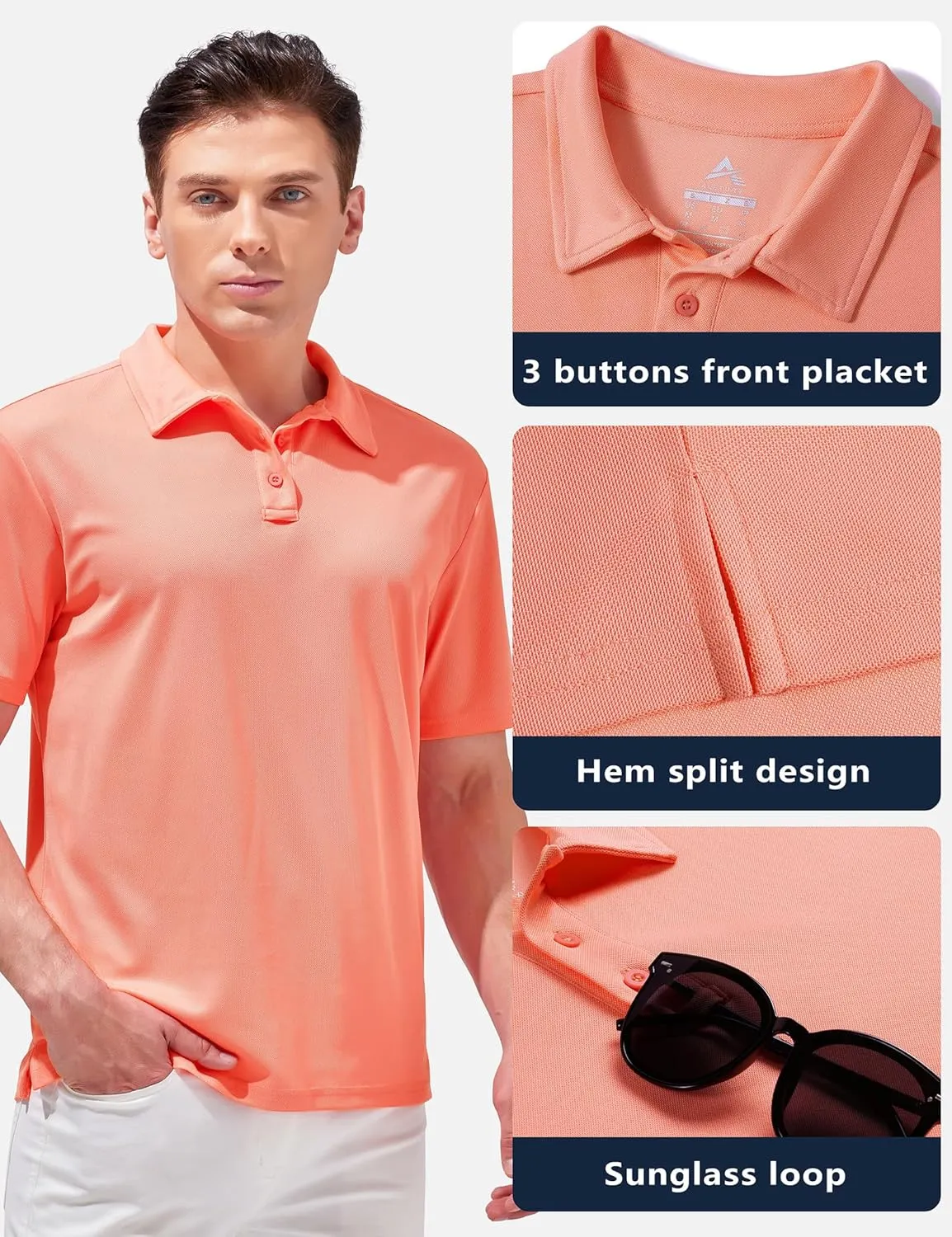 Aleture Men Polo T Shirts Polyester Performance Polos, Short Sleeve Collared Shirt for Business Casual Wear, Regular Fit