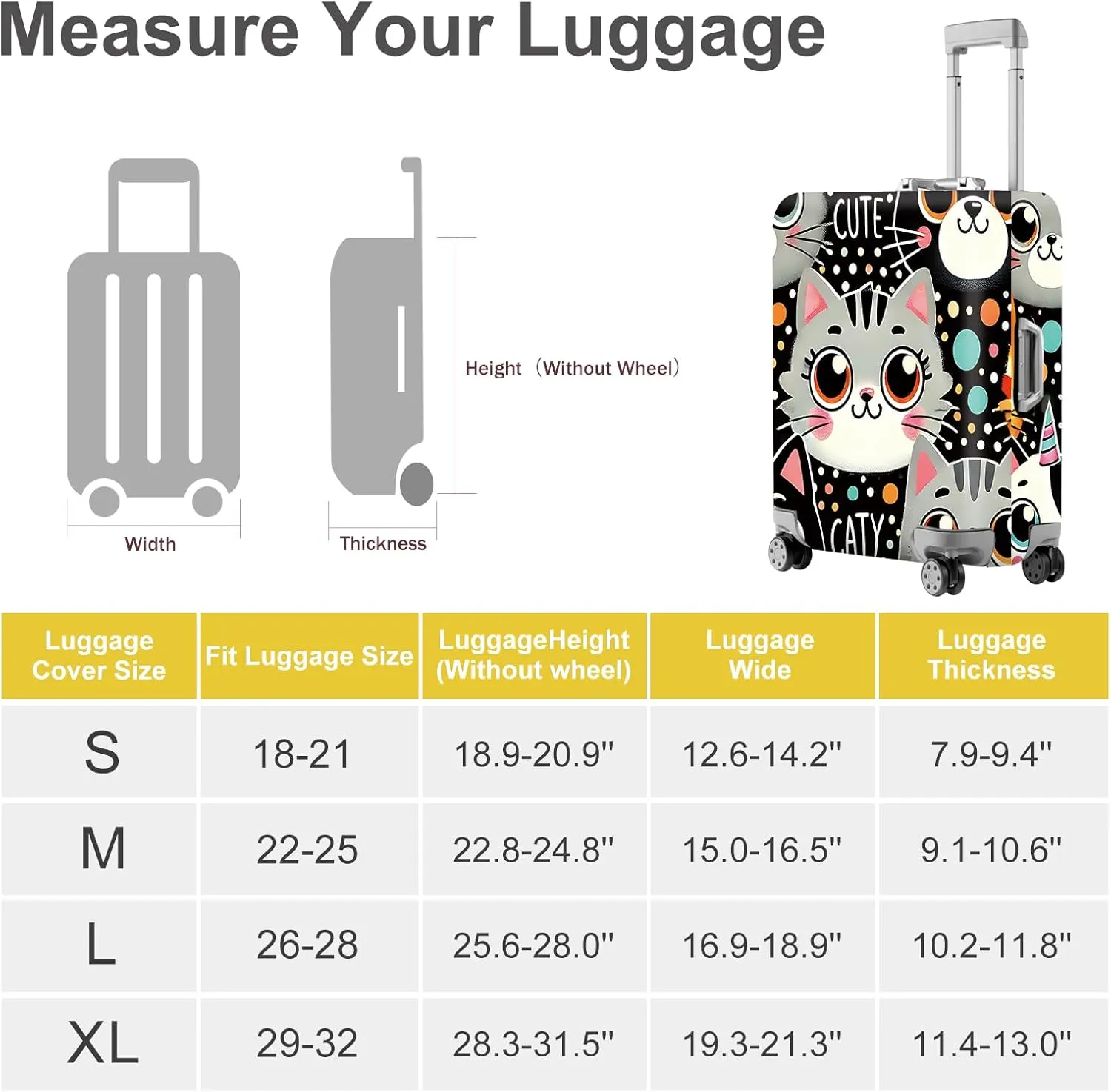ANNA QUEEN Cute Cat Luggage Cover, Kawaii Cartoon Kitty Suitcase Protector with Colorful Polka Dot Design, Stretchable, Washable Travel Cover for 18-32 Inch Luggage