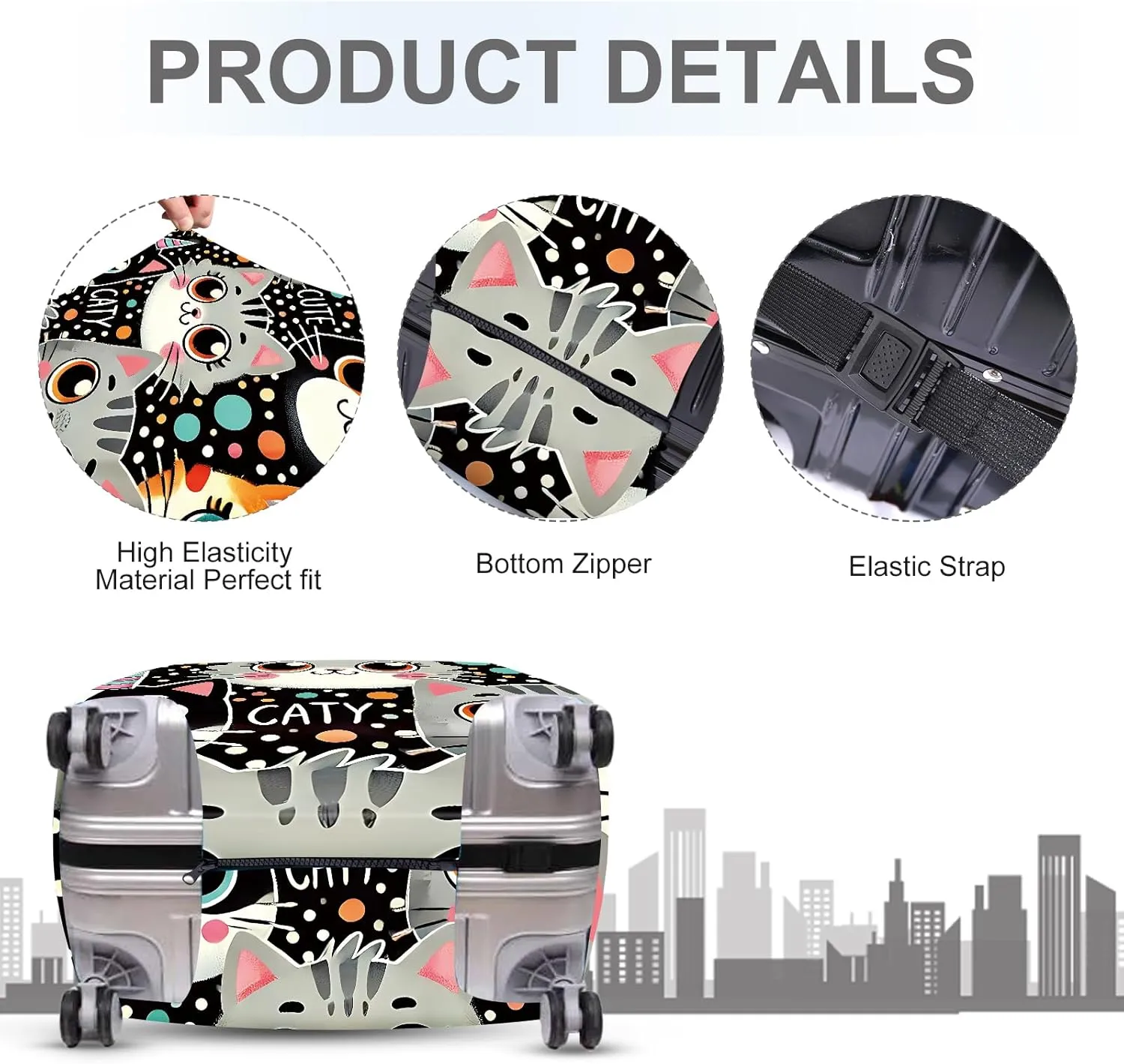 ANNA QUEEN Cute Cat Luggage Cover, Kawaii Cartoon Kitty Suitcase Protector with Colorful Polka Dot Design, Stretchable, Washable Travel Cover for 18-32 Inch Luggage