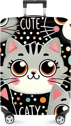 ANNA QUEEN Cute Cat Luggage Cover, Kawaii Cartoon Kitty Suitcase Protector with Colorful Polka Dot Design, Stretchable, Washable Travel Cover for 18-32 Inch Luggage