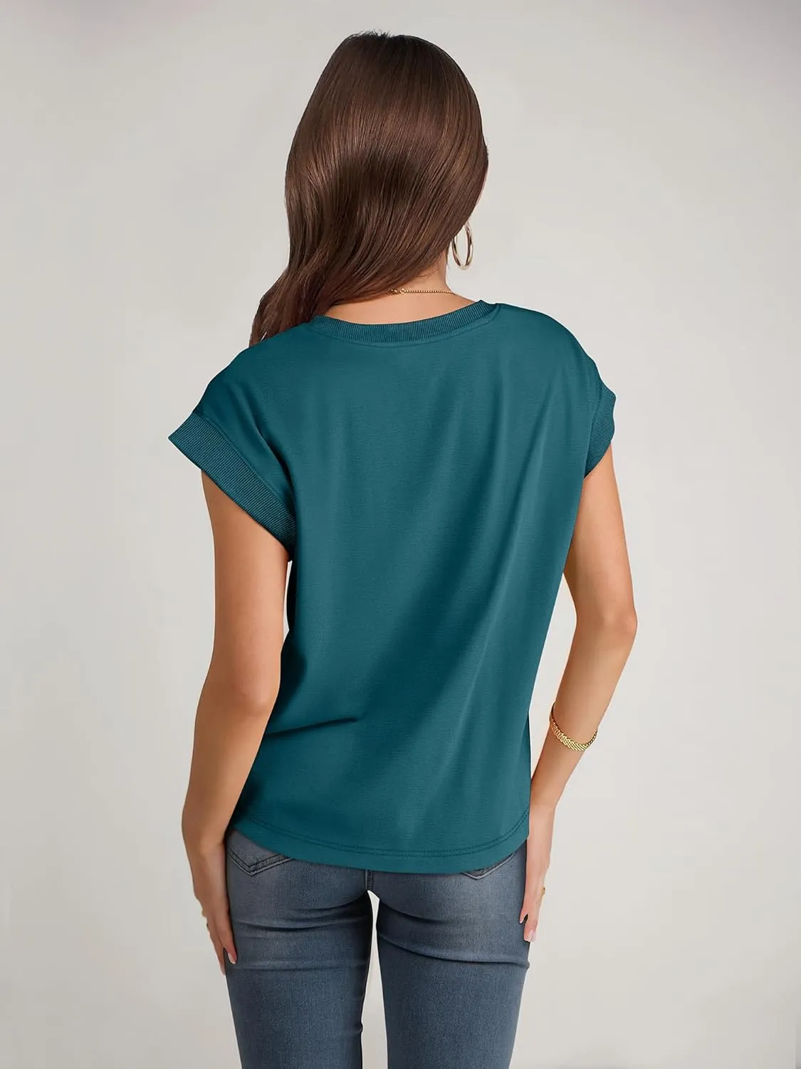 ANRABESS Women Cap Sleeve Tops 2025 Trendy Summer Loose Fit Cute Basic T Shirts Business Dressy Casual Outfits Clothes