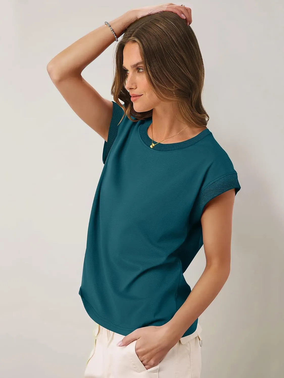 ANRABESS Women Cap Sleeve Tops 2025 Trendy Summer Loose Fit Cute Basic T Shirts Business Dressy Casual Outfits Clothes
