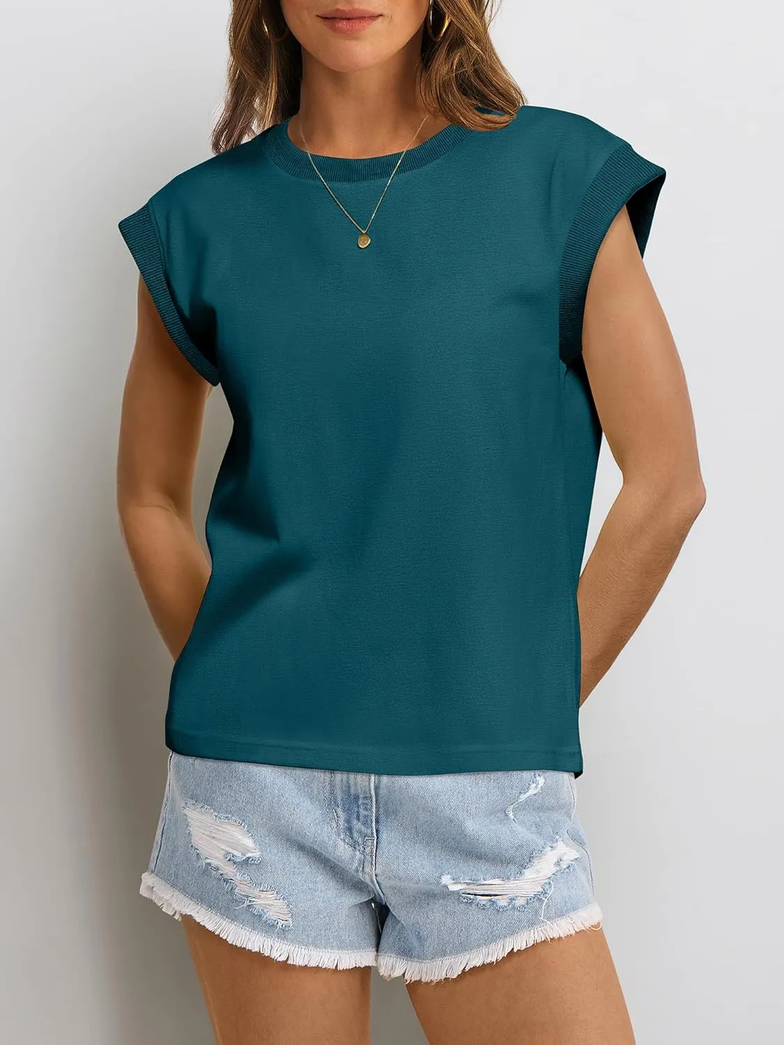 ANRABESS Women Cap Sleeve Tops 2025 Trendy Summer Loose Fit Cute Basic T Shirts Business Dressy Casual Outfits Clothes