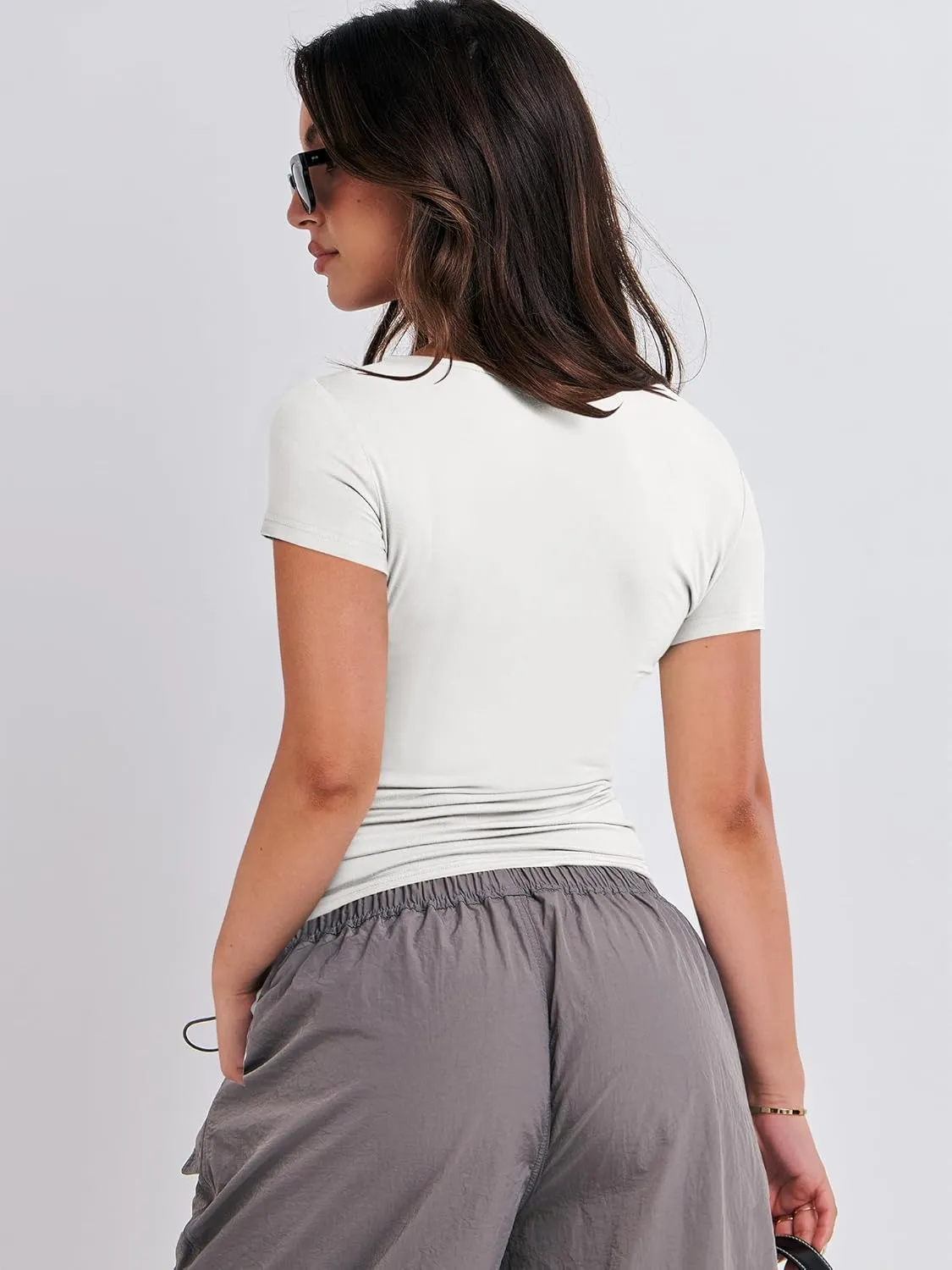 ANRABESS Womens Short Sleeve Summer T Shirts Crew Neck Slim Fit Basic Tees 2025 Crop Tops Y2k Clothes Outfits