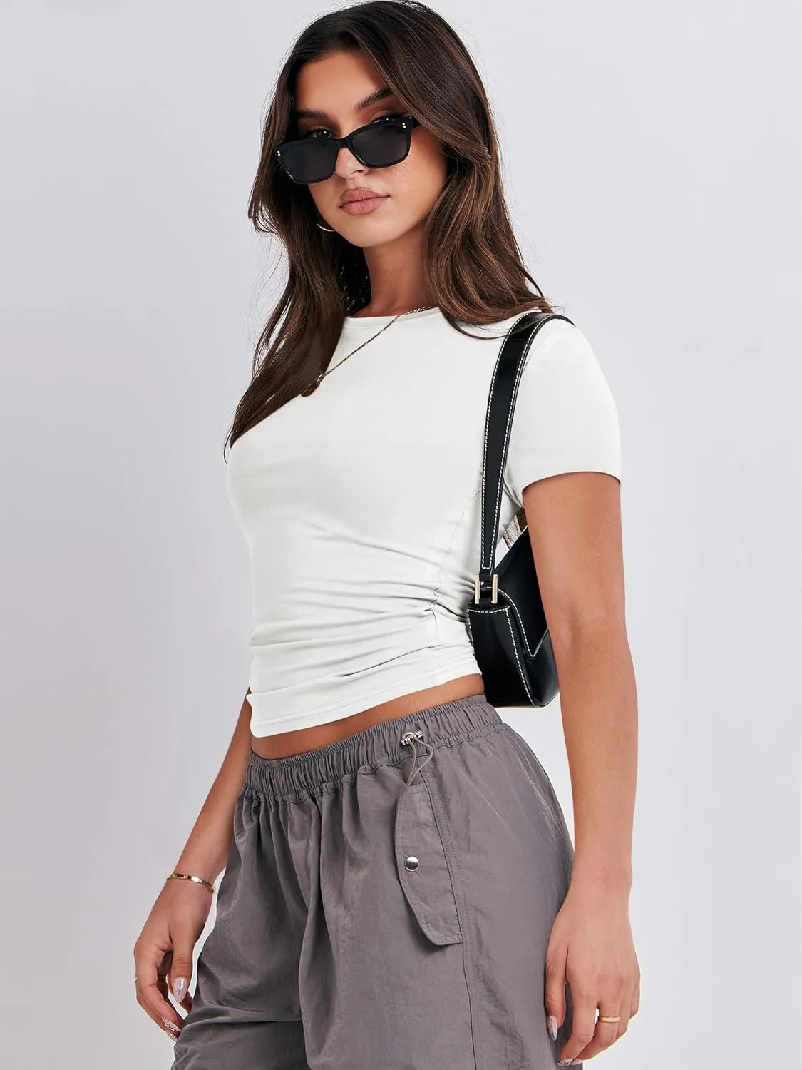 ANRABESS Womens Short Sleeve Summer T Shirts Crew Neck Slim Fit Basic Tees 2025 Crop Tops Y2k Clothes Outfits