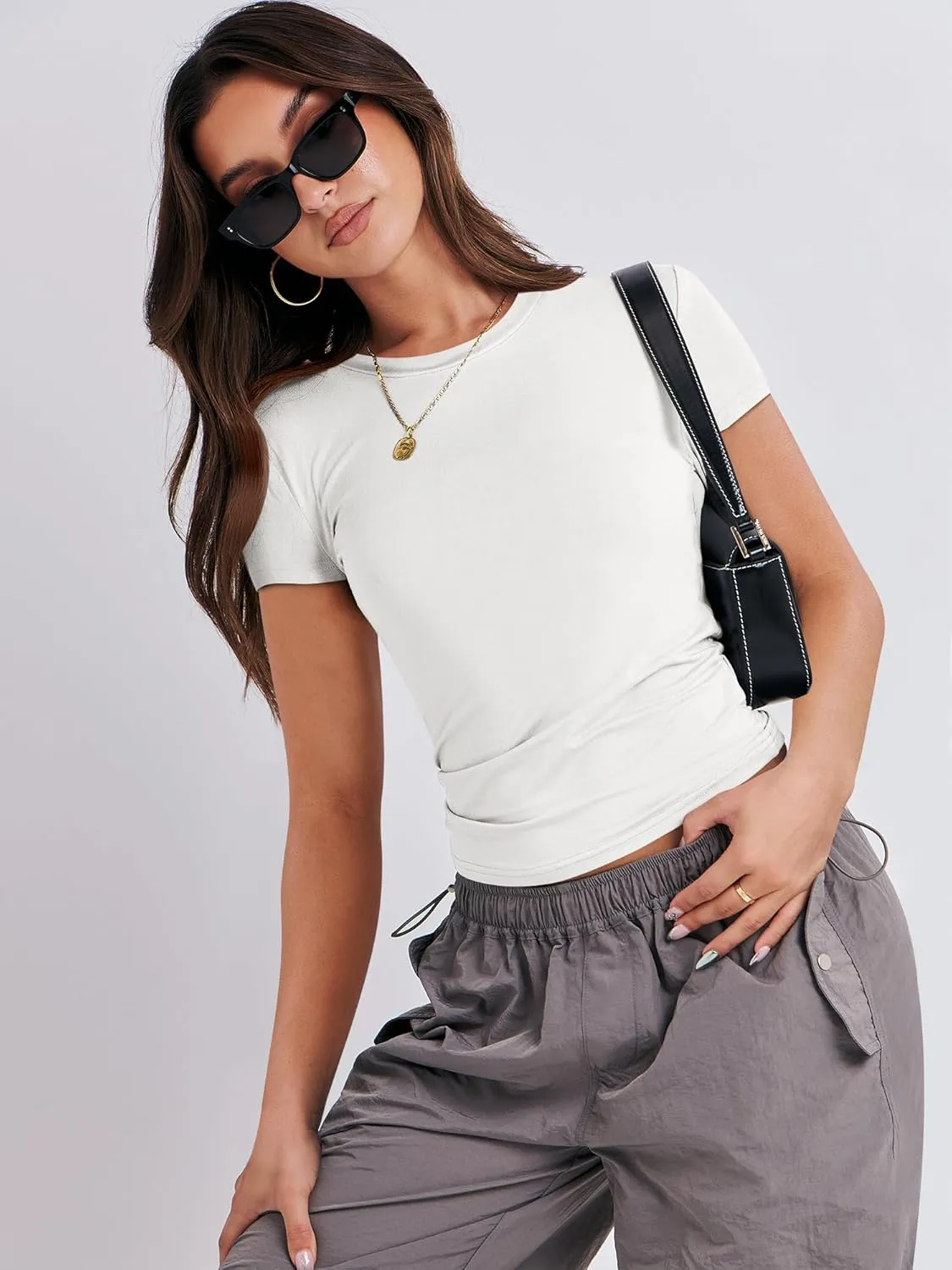 ANRABESS Womens Short Sleeve Summer T Shirts Crew Neck Slim Fit Basic Tees 2025 Crop Tops Y2k Clothes Outfits