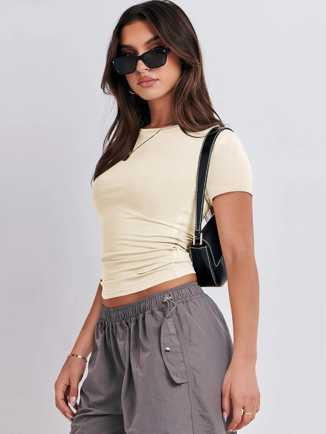 ANRABESS Womens Short Sleeve Summer T Shirts Crew Neck Slim Fit Basic Tees 2025 Crop Tops Y2k Clothes Outfits