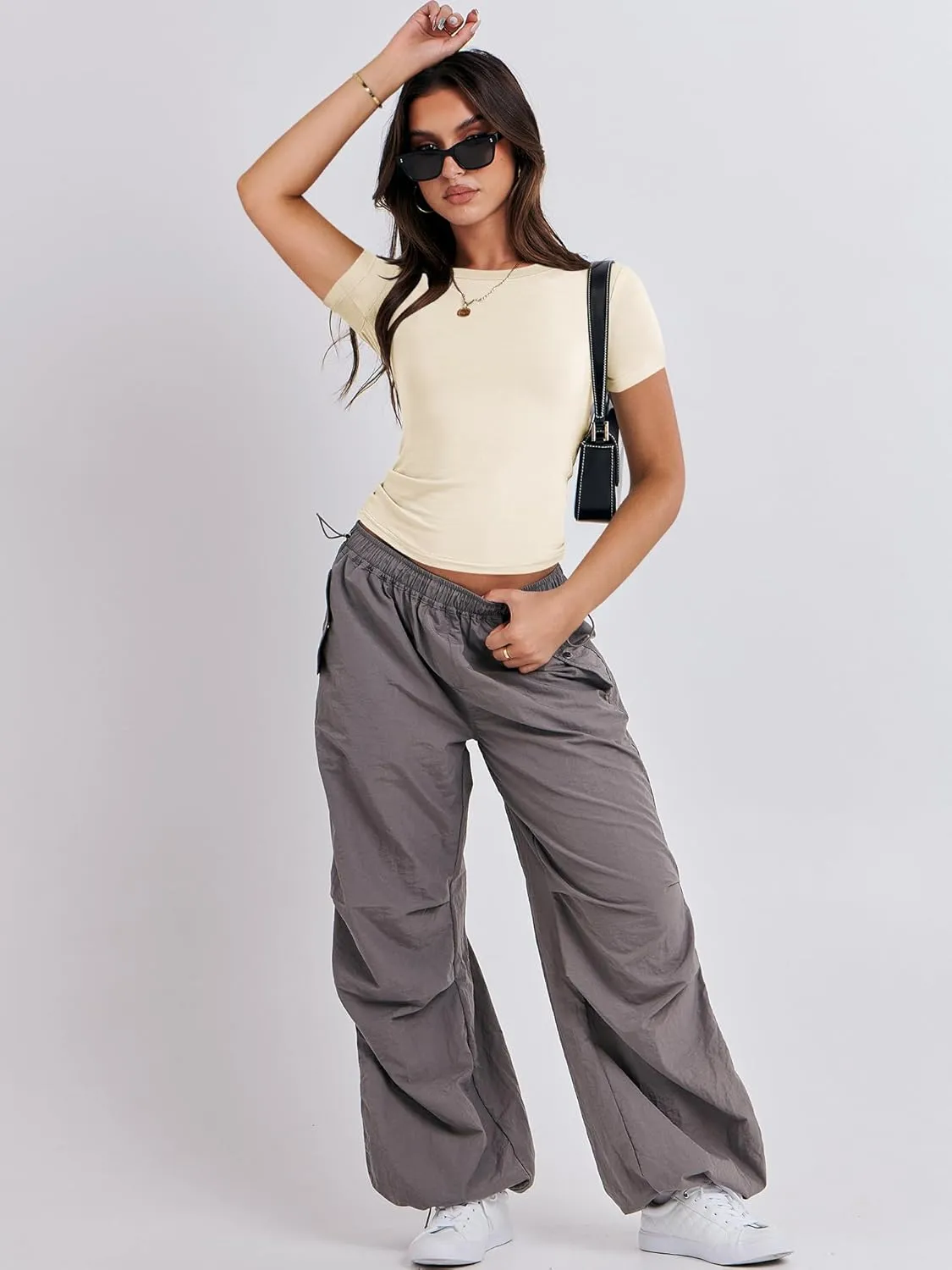 ANRABESS Womens Short Sleeve Summer T Shirts Crew Neck Slim Fit Basic Tees 2025 Crop Tops Y2k Clothes Outfits