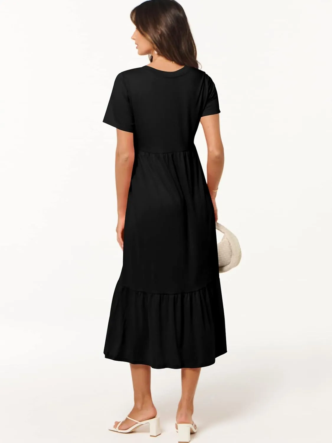 ANRABESS Women's Summer Casual Short Sleeve T Shirts Maxi Dress Flowy V Neck Tiered Beach Vacation Sundress 2025 Outfits