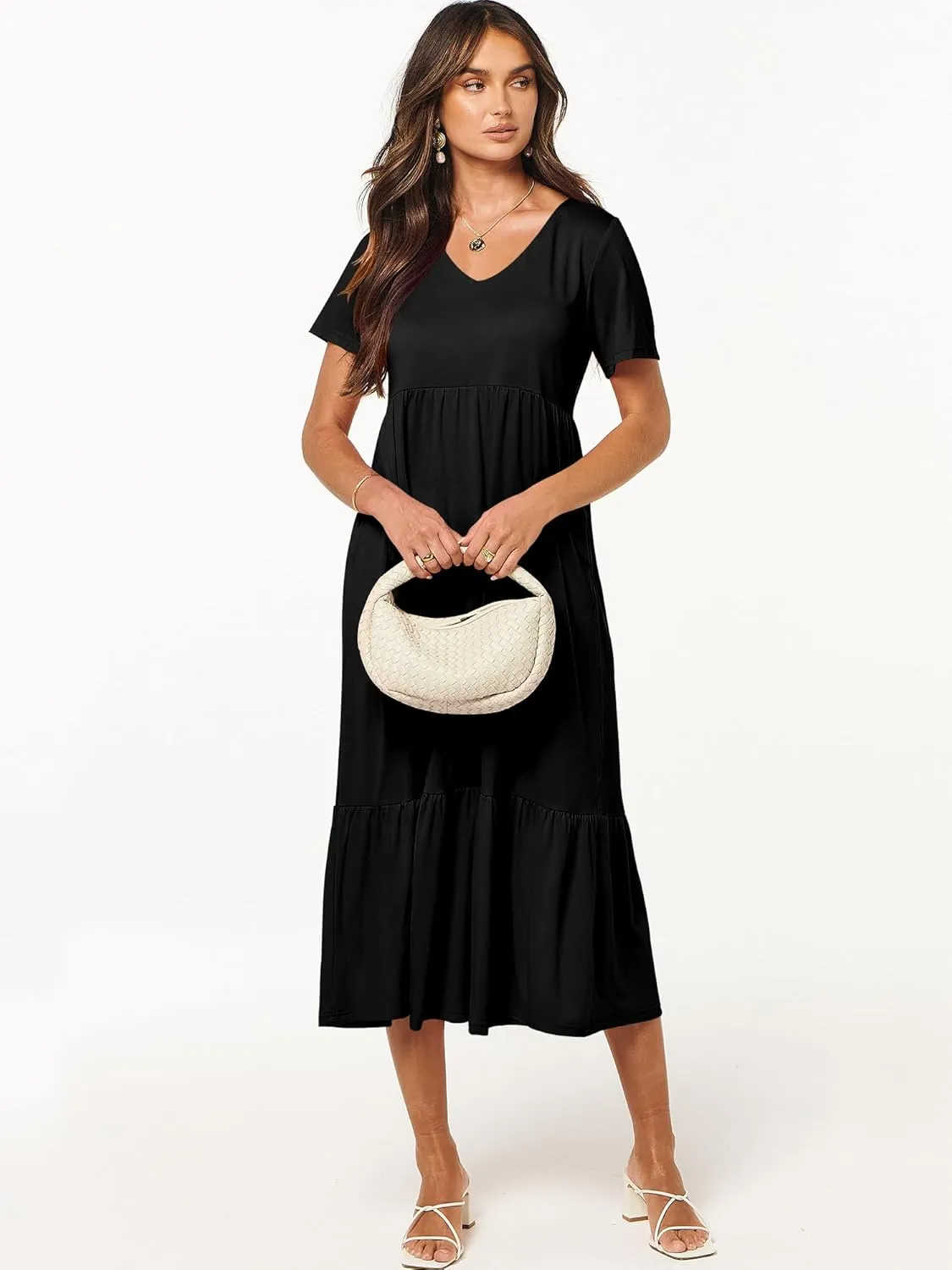 ANRABESS Women's Summer Casual Short Sleeve T Shirts Maxi Dress Flowy V Neck Tiered Beach Vacation Sundress 2025 Outfits