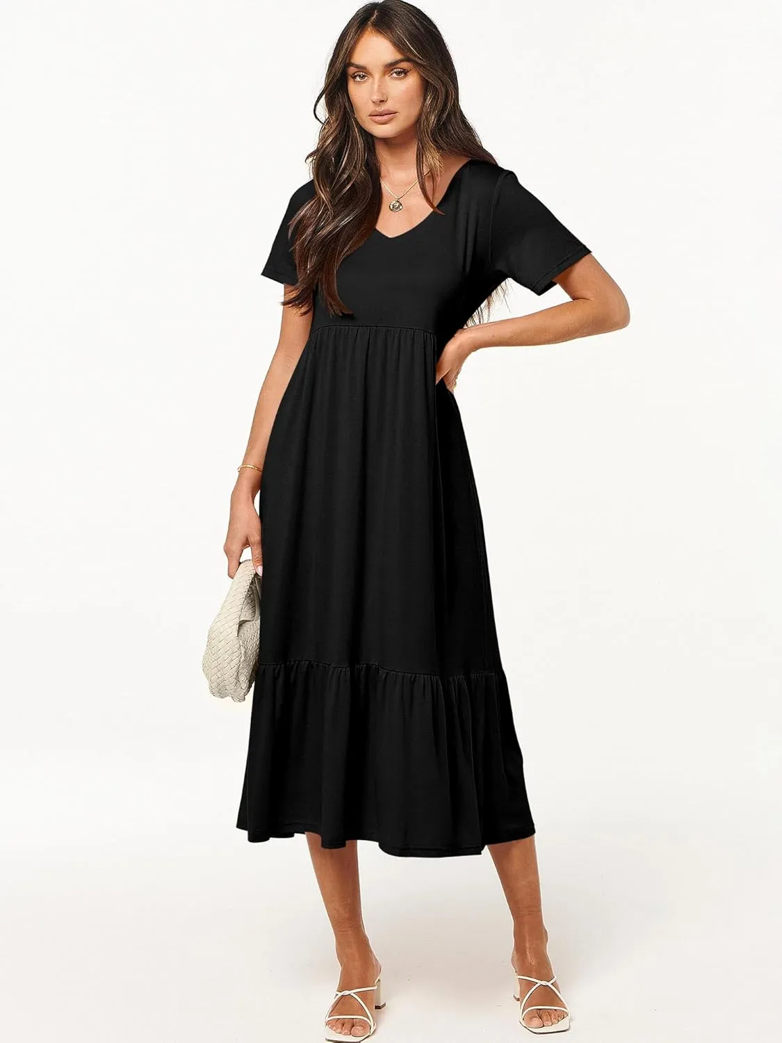 ANRABESS Women's Summer Casual Short Sleeve T Shirts Maxi Dress Flowy V Neck Tiered Beach Vacation Sundress 2025 Outfits