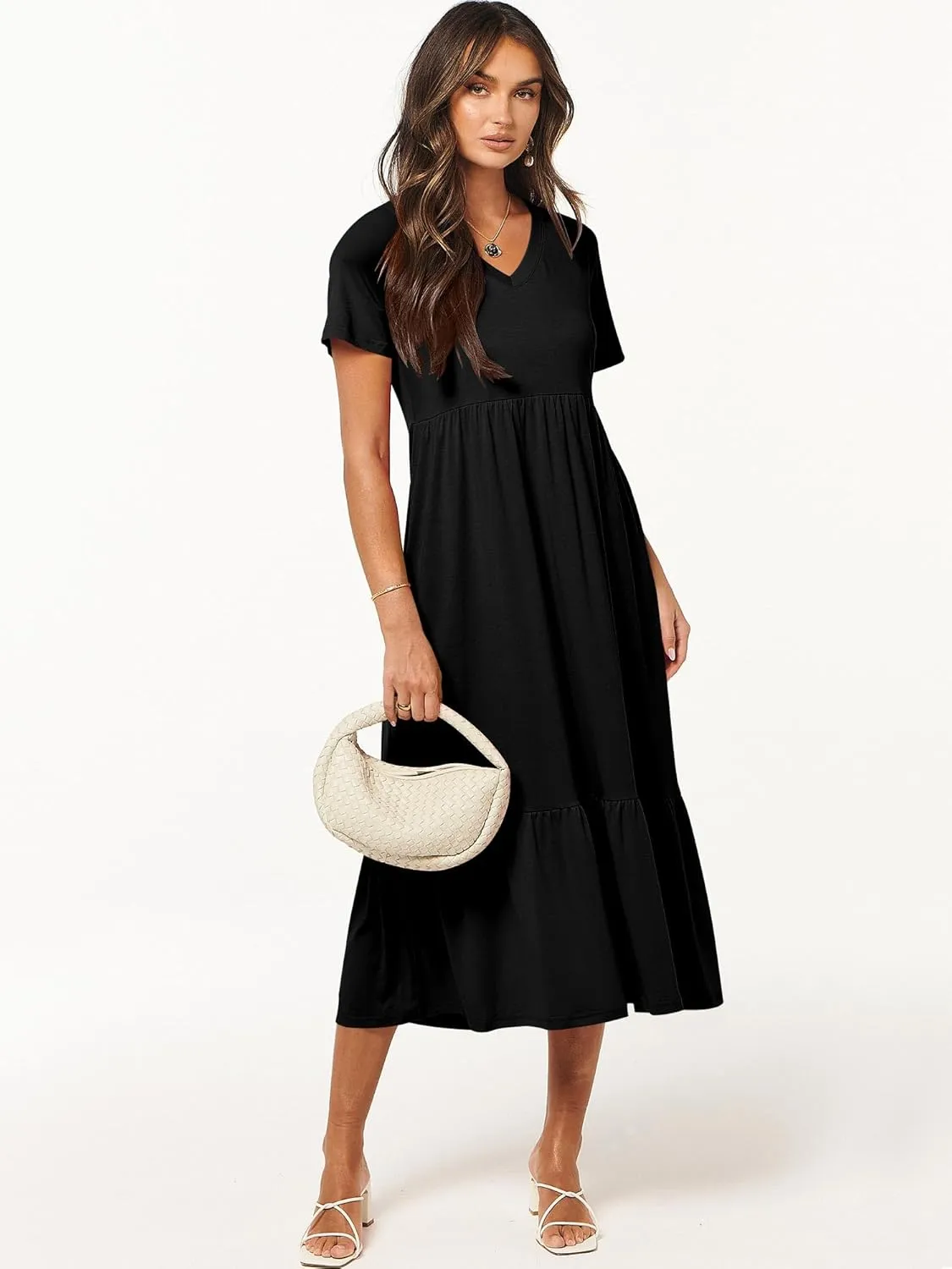 ANRABESS Women's Summer Casual Short Sleeve T Shirts Maxi Dress Flowy V Neck Tiered Beach Vacation Sundress 2025 Outfits