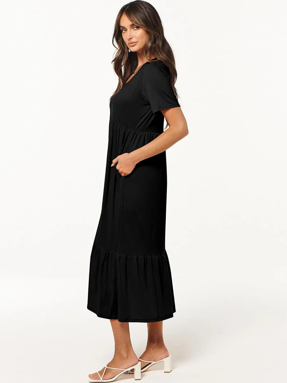 ANRABESS Women's Summer Casual Short Sleeve T Shirts Maxi Dress Flowy V Neck Tiered Beach Vacation Sundress 2025 Outfits