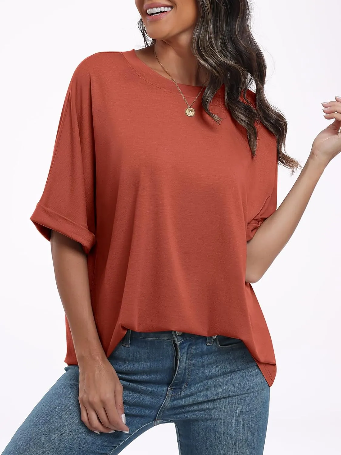 ANRABESS Womens Tops Oversized T Shirts Short Sleeve Crewneck Summer Casual Loose Basic Tee Shirt 2025 Trendy Fashion Clothes
