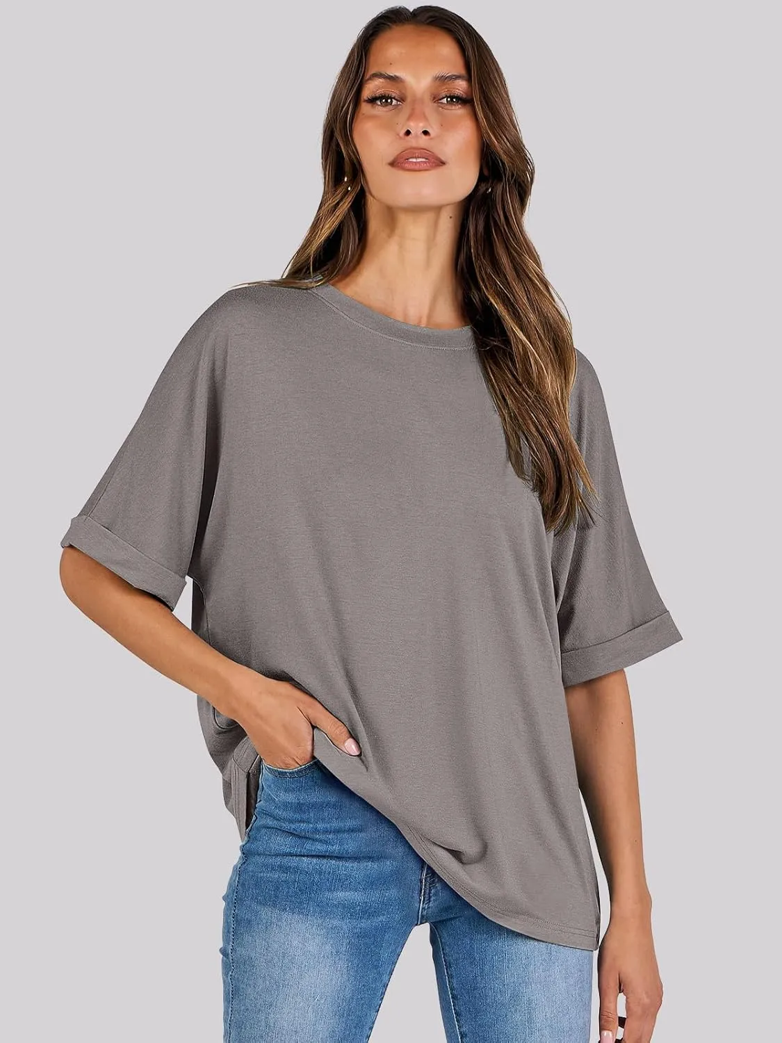ANRABESS Womens Tops Oversized T Shirts Short Sleeve Crewneck Summer Casual Loose Basic Tee Shirt 2025 Trendy Fashion Clothes