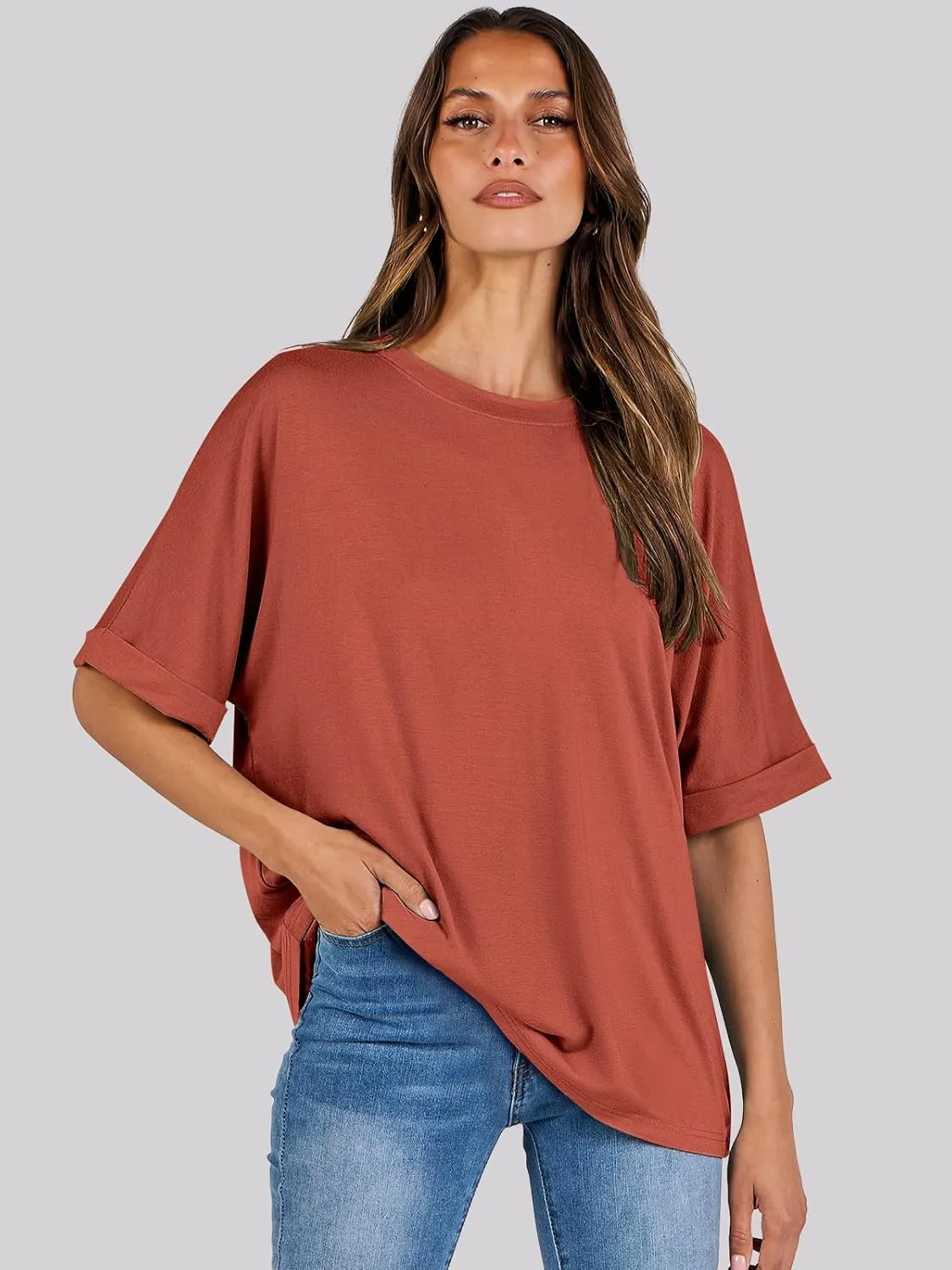 ANRABESS Womens Tops Oversized T Shirts Short Sleeve Crewneck Summer Casual Loose Basic Tee Shirt 2025 Trendy Fashion Clothes