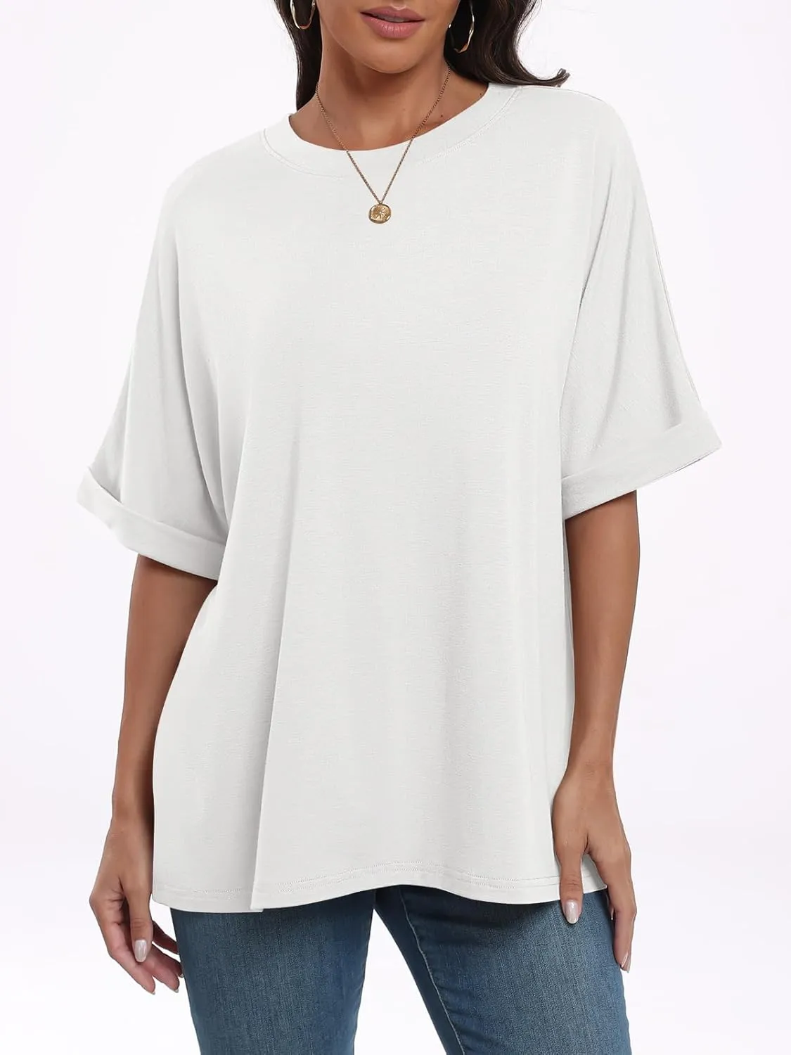 ANRABESS Womens Tops Oversized T Shirts Short Sleeve Crewneck Summer Casual Loose Basic Tee Shirt 2025 Trendy Fashion Clothes