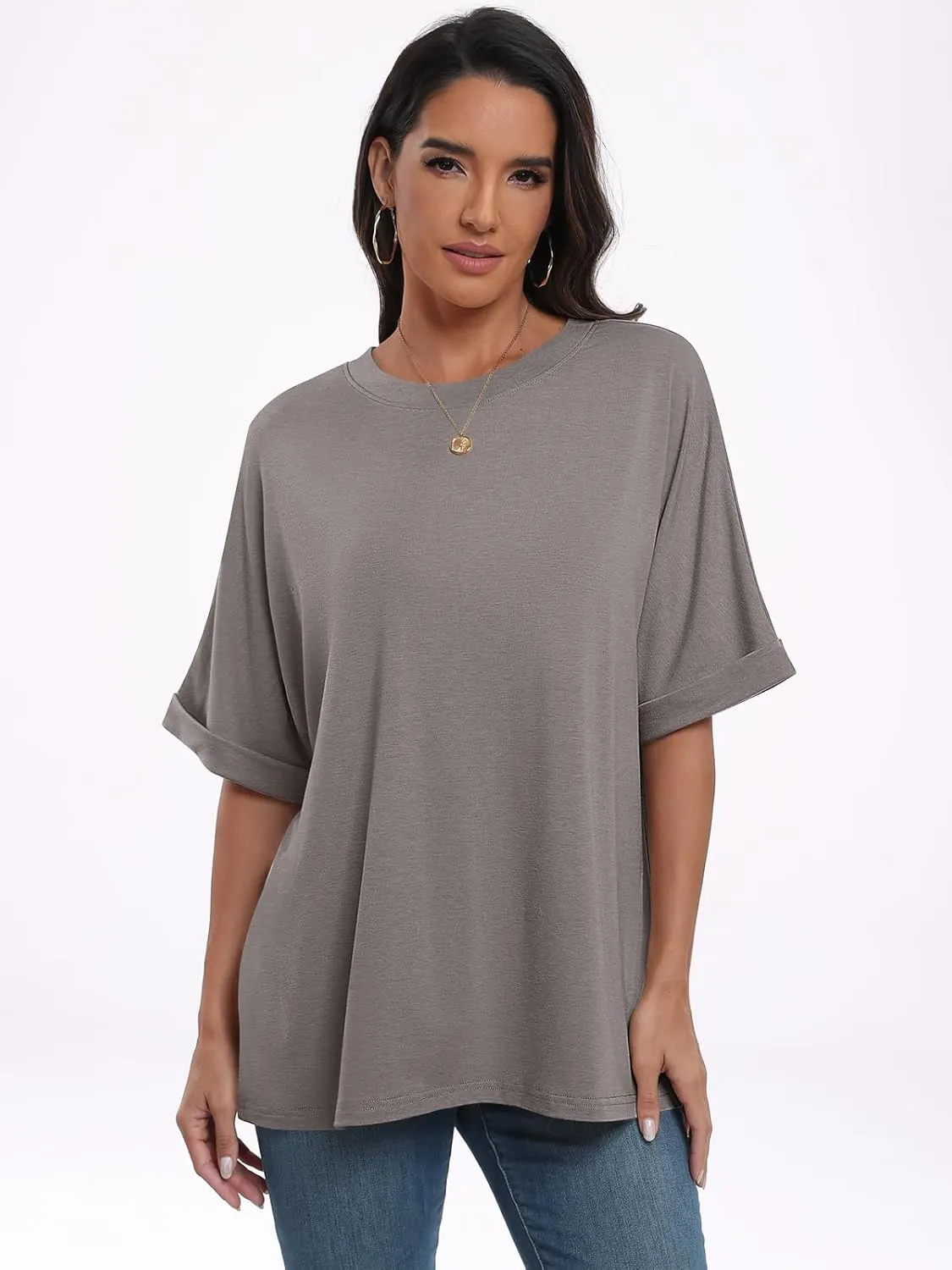 ANRABESS Womens Tops Oversized T Shirts Short Sleeve Crewneck Summer Casual Loose Basic Tee Shirt 2025 Trendy Fashion Clothes