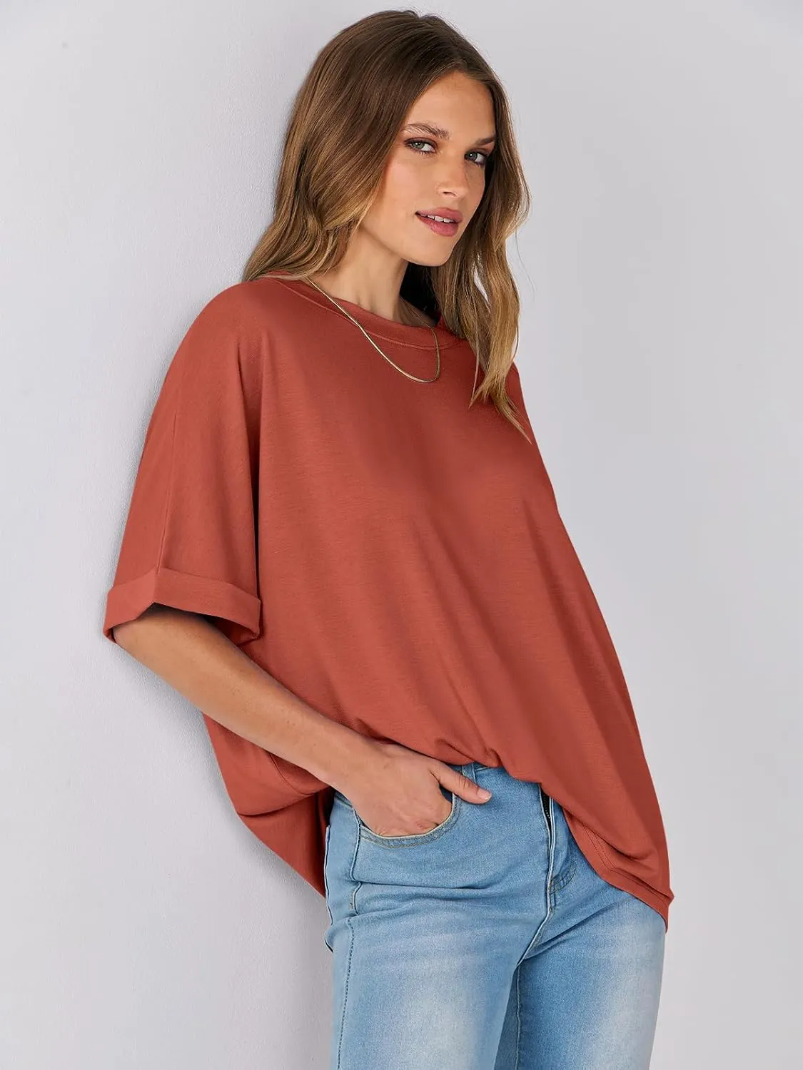 ANRABESS Womens Tops Oversized T Shirts Short Sleeve Crewneck Summer Casual Loose Basic Tee Shirt 2025 Trendy Fashion Clothes