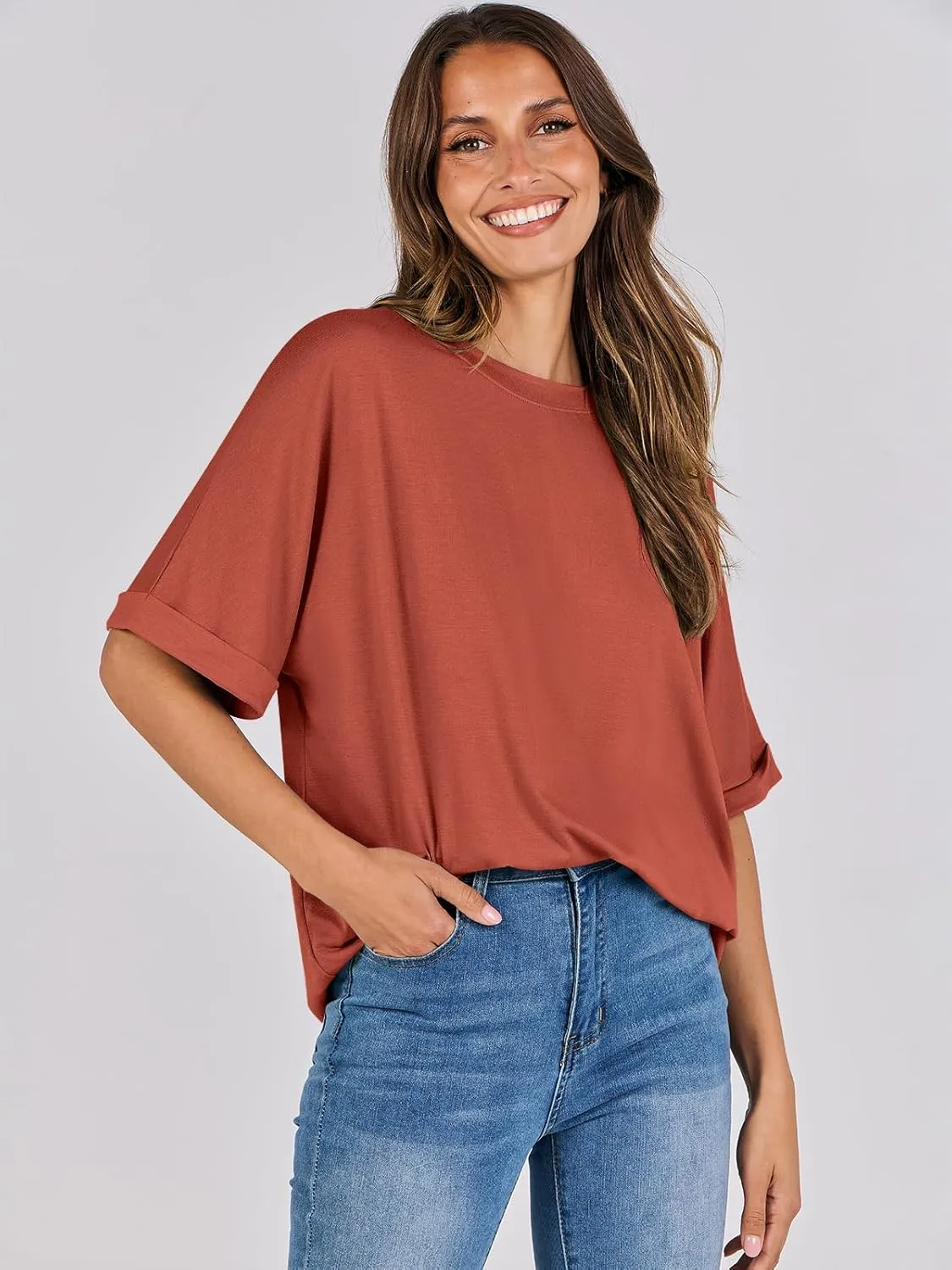 ANRABESS Womens Tops Oversized T Shirts Short Sleeve Crewneck Summer Casual Loose Basic Tee Shirt 2025 Trendy Fashion Clothes